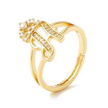 Clear Cubic Zirconia Initial Letter with Crown Adjustable Ring, Real 18K Gold Plated Brass Alphabet Ring for Women, Cadmium Free & Lead Free, Letter.H, US Size 6(16.5mm)