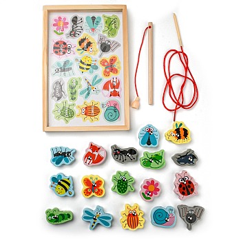 Wooden Magnetic Fishing Games, Montessori Toys, Cognition Game for Toddlers Kids, Educational Preschool Beading Toy Gift, Animal, 27~45x34~53.5x14mm