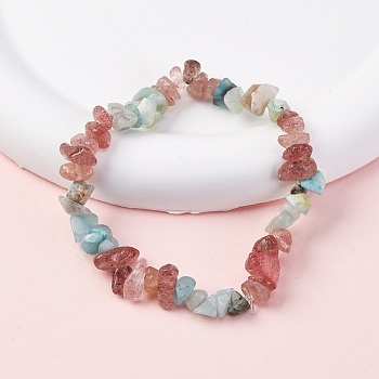 Natural Amazonite & Strawberry Quartz Chip Stretch Bracelets, Inner Diameter: 2-1/8~2-1/4 inch(5.3~5.5cm)