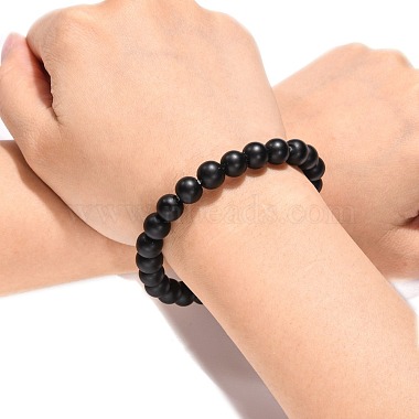 Synthetic Black Stone Beaded Stretch Bracelets(B072-3)-5