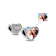 TINYSAND Rhodium Plated 925 Sterling Silver Personalized Dual Hearts Charm Cubic Zirconia European Beads(TS-C-144)-1