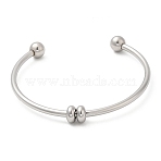 Non-Tarnish Screw End Ball 304 Stainless Steel Open Cuff Bangles, Torque Bangles for Women, Stainless Steel Color, 1/8 inch(0.3cm), Inner Diameter: 2-3/8 inch(5.95cm)(BJEW-G677-01P)