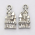 Tibetan Style Alloy Pendants, Cadmium Free & Nickel Free & Lead Free, Castle, Antique Silver, Size: about 21mm long, 10mm wide, 3mm thick, hole: 3mm(X-TIBEP-0815-S-FF)