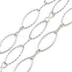 304 Stainless Steel Textured Oval Link Chains, Unwelded, with Spool, Stainless Steel Color, Links: 28.5x13.5x1.3mm(CHS-L034-06P)