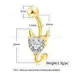 Clear Cubic Zirconia Belly Button Rings, Stainless Steel Piercing Navel Rings, Curved Barbell Body Jewelry for Women, Golden, Heart, 8~13mm, Bar: 10x1.5mm(WG9960A-35)