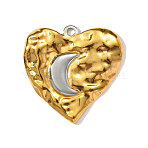 304 Stainless Steel Pendants, Hand Polished Heart with Moon Charms, Ion Plating(IP), Real Gold Plated & Stainless Steel Color, 26x26mm(STAS-OY002-73G)