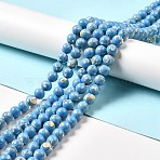 Synthetic Turquoise and Sea Shell Assembled Beads Strands, Dyed, Round, Blue, 12mm, Hole: 1.4mm, about 33pcs/strand, 15.55''(39.5cm)(G-D482-01E-04)