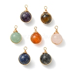 Natural Mixed Stone Copper Wire Wrapped Pendants, Round Charms, Light Gold, Mixed Dyed and Undyed, 20~21x12.5~13.5mm, Hole: 2.5mm(PALLOY-JF05549)