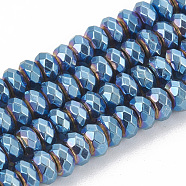 Electroplate Non-magnetic Synthetic Hematite Beads Strands, Faceted, Rondelle, Blue Plated, 4x2mm, Hole: 1mm, about 170pcs/strand, 15.7 inch(G-T061-154A)