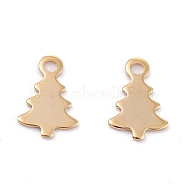 Christmas 201 Stainless Steel Charms, Laser Cut, Christmas Tree, Real 18k Gold Plated, 12x8.5x0.5mm, Hole: 1.4mm(STAS-C017-03A-G)