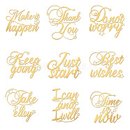 9Pcs 9 Styles Nickel Self-adhesive Picture Stickers, Golden, Word, 40x40mm, 1pc/style(DIY-OC0004-28)