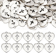 120Pcs Tibetan Style Alloy Pendants, Heart with Cross, Antique Silver, 16.5x16x1.5mm, Hole: 1.5mm(FIND-CA0008-56)