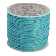 Waxed Cotton Cord, Deep Sky Blue, 1mm, about 27.34 yards(25m)/roll(YC-D002-02)