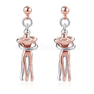 Hug Jewelry, Brass Embrace Couple Dangle Stud Earrings for Valentine's Day, Platinum & Rose Gold, 34.5x9.7mm, Pin: 0.7mm(JE1017C)