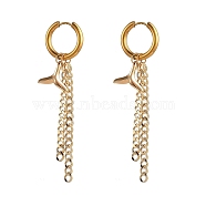304 Stainless Steel Huggie Hoop Earrings, Hypoallergenic Earrings, with Brass Pendants & Curb Chains, Whale Tail Shape, Golden, 78mm, Pin: 1mm(EJEW-JE04226-01)