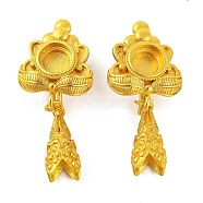 Flower Brass Earring Hooks with Round Tray, Lead Free & Cadmium Free, Golden, 46x19mm, Hole: 2mm, Pin: 1mm(KK-G502-22G)