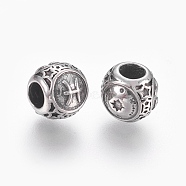 316 Surgical Stainless Steel European Beads, Large Hole Beads, Rondelle, Pisces, Antique Silver, 10x9mm, Hole: 4mm(STAS-P212-18P-11)