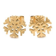 304 Stainless Steel Stud Earrings, Golden, Snowflake, 10x10mm(EJEW-I311-03A-G)