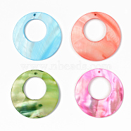 Natural Freshwater Shell Pendants, Flat Round, Dyed, Mixed Color, 44~45x3~4mm, Hole: 1.6mm(SSHEL-R048-017)