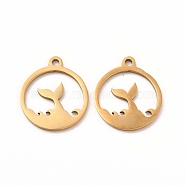 201 Stainless Steel Pendants, Flat Round with Mermaid Tail Shape Charms, Golden, 16x13.5x1mm, Hole: 1mm(STAS-E188-07G)