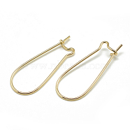 Brass Hoop Earrings, Real 18K Gold Plated, 18 Gauge, 37x14mm, Pin: 1mm(X-KK-T032-012G)