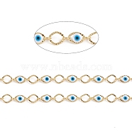 Handmade Brass Oval Link Chains, with Evil Eye Plastic Beads and Spool, Soldered, Long-Lasting Plated, Golden, 9.5x6.5x3mm, about 32.8 Feet(10m)/roll(CHC-E021-03A)