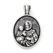 304 Stainless Steel Pendants, Oval with Saint Charm, Antique Silver, 42x26x5.8mm, Hole: 5.2mm(STAS-R225-05AS)