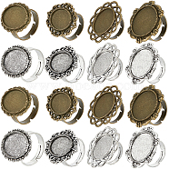 16Pcs 8 Style Adjustable Alloy Finger Rings Components, Bezel Cup Ring Settings, Oval & Flower, Antique Silver & Antique Bronze, Inner Diameter: 17~17.3mm, Tray: 18~20x13~20mm, 2Pcs/color(FIND-SC0008-63)