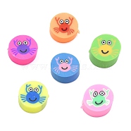 Handmade Polymer Clay Beads, Flat Round with Crab Pattern, Mixed Color, 9x4.5mm, Hole: 1.6mm(CLAY-C001-10)