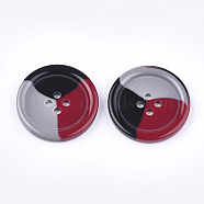 Tri-color Resin Buttons, 4-Hole, Flat Round, Colorful, 28x4mm, Hole: 2mm(RESI-S377-06B-01)