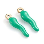 Ion Plating(IP) 304 Stainless Steel Pendants, Enamelled Sequins, Horn of Plenty/Italian Horn Cornicello Charms, Golden, Green, 17.5x4.5x3.5mm, Hole: 1mm(STAS-I148-02G-01)