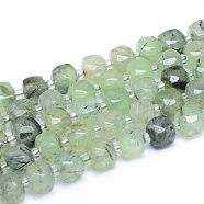 Natural Prehnite Beads Strands, Faceted, Cube, Alice Blue, 9~10.5x9~10.5x9~10.5mm, Hole: 1mm, about 32pcs/strand, 15.55 inch(39.5cm)(G-L552D-08B)