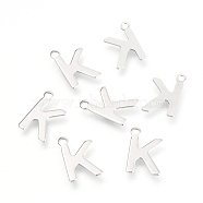 201 Stainless Steel Charms, Alphabet, Letter.K, 12x9x0.6mm, Hole: 1.4mm(STAS-C021-06P-K)