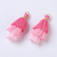 Polyester Tassel Pendants, with Findings, Golden, Pink, 43~50x14~24mm, Hole: 5mm(FIND-P026-A09)