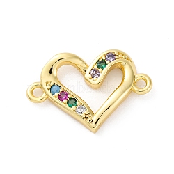 Brass Micro Pave Cubic Zirconia Connector Charms, Heart, Real 16K Gold Plated, Mixed Color, 12x18x2.5mm, Hole: 1.4mm(KK-S510-37G-02)