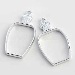 Rack Plating Alloy Bottle Open Back Bezel Pendants, For DIY UV Resin, Epoxy Resin, Pressed Flower Jewelry, Cadmium Free & Nickel Free & Lead Free, Platinum, 42x22.5x3.5mm, Hole: 3mm(PALLOY-S047-31D-FF)