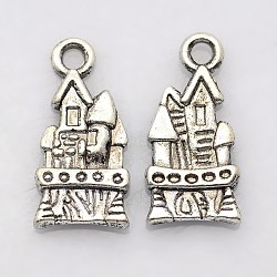 Tibetan Style Alloy Pendants, Cadmium Free & Nickel Free & Lead Free, Castle, Antique Silver, Size: about 21mm long, 10mm wide, 3mm thick, hole: 3mm(X-TIBEP-0815-S-FF)