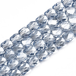 Electroplate Transparent Glass Beads Strands, Faceted, Column, Light Steel Blue, 5.5x5mm, Hole: 1.2mm, about 99pcs/strand, 21.85 inch(55.5cm)(EGLA-N002-13-B02)