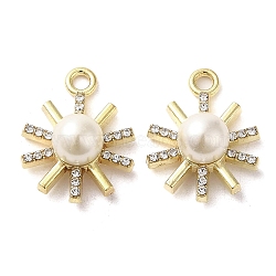 Alloy with Rhinestone Pendants, with ABS Imitation Pearl, Sun Charms, Golden, 22.5x17x9mm, Hole: 2.2mm(FIND-B032-20G)