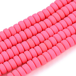 Handmade Polymer Clay Beads Strands, for DIY Jewelry Crafts Supplies, Flat Round, Deep Pink, 6~7x3mm, Hole: 1.5mm, about 113~116pcs/strand, 15.55 inch~16.14 inch(39.5~41cm).(CLAY-N008-10)