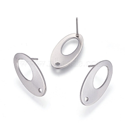 Tarnish Resistant 304 Stainless Steel Stud Earring Findings, Oval, Stainless Steel Color, 22x11mm, Hole: 1.6mm, Pin: 0.7mm(STAS-L238-072P)