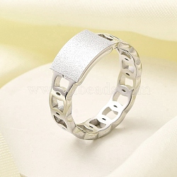 Textured Rectangle 304 Stainless Steel Finger Ring for Women, Stainless Steel Color, Inner Diameter: 17mm(RJEW-L126-03B-P)