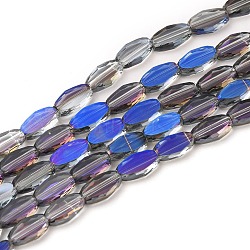Transparent Electroplate Glass Beads Strands, Faceted, Oval, Half Rainbow Plated, Royal Blue, 10.5x6x3mm, Hole: 1.2mm, about 50pcs/Strand, 21.26''(54cm)(EGLA-J150-C-HR02)