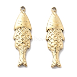 PVD Vacuum Plating 304 Stainless Steel Pendants, Fish Charm, Real 18K Gold Plated, 22.5x6.5x2.5mm, Hole: 1.2mm(STAS-R130-19G)