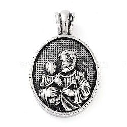 304 Stainless Steel Pendants, Oval with Saint Charm, Antique Silver, 42x26x5.8mm, Hole: 5.2mm(STAS-R225-05AS)