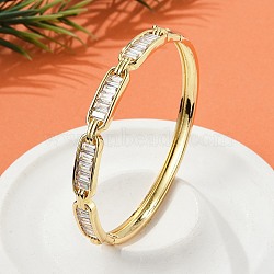 Brass Micro Pave Clear Cubic Zirconia Hinged Bangles for Women, Oval, Cadmium Free & Lead Free, Rack Plating, Long-Lasting Plated, Real 18K Gold Plated, 1/4 inch(0.7cm), Inner Diameter: 2-1/8x2-3/8 inch(5.4x6cm)(BJEW-K274-06G)