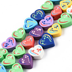 Handmade Polymer Clay Beads Strands, Heart, Colorful, 8~11x9~10.5x4~5mm, Hole: 1.2~1.6mm, about 40pcs/strand, 15.08 inch(38.3cm)(CLAY-N010-086A)