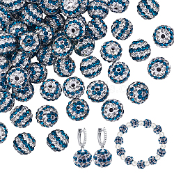 50Pcs Polymer Clay Rhinestone Beads, Two Tone Color, Pave Disco Ball Beads, Sapphire, 10mm(PORC-OC0001-13B)