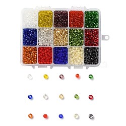 375G 15 Colors Glass Seed Beads, Transparent Colours, Round, Mixed Color, 6/0, 4~5x2.5~4.5mm, Hole: 1.2~1.5mm, 25g/color(SEED-JP0004-01-4mm)