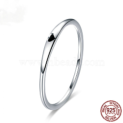 Heart Pattern Rhodium Plated 925 Sterling Silver Enamel Finger Rings, Platinum, US Size 7(17.3mm)(FS-WGF7691-01)